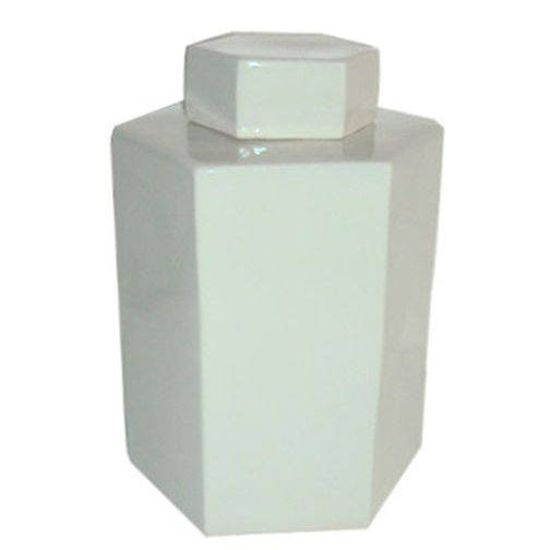 Hex Porcelain China Urns & Jars, 14" H x 10" W x 10" D, White