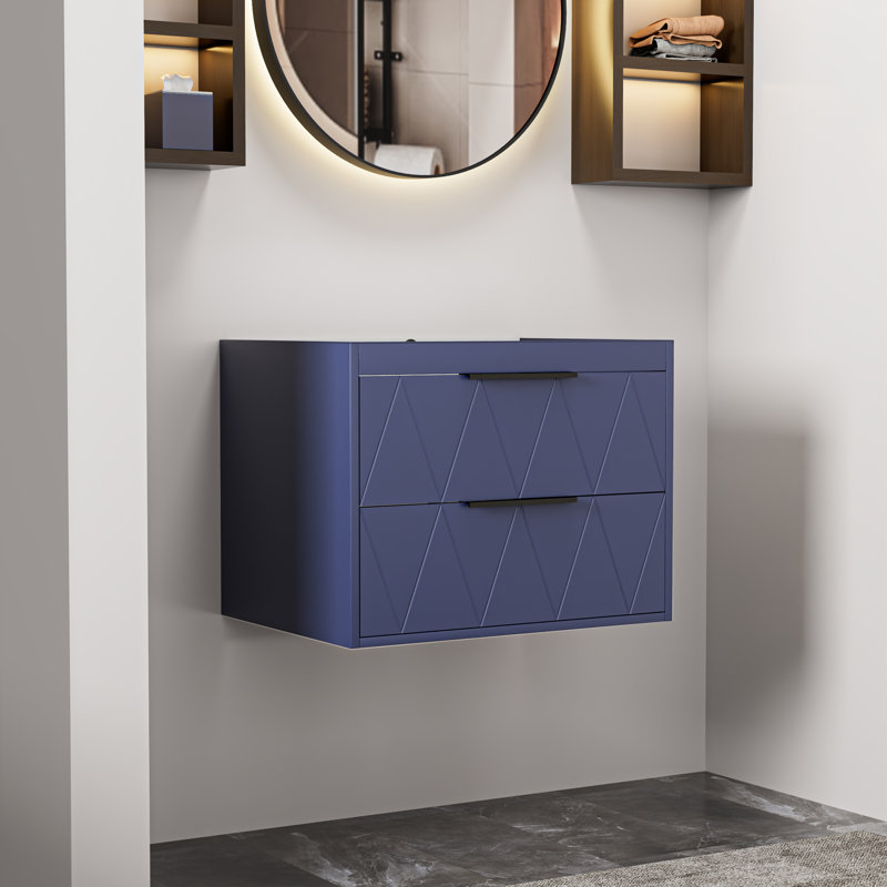 Base de meuble-lavabo simple mural 24 po seulement, armoire flottante avec tiroirs à fermeture en douceur, comptoir d'évier non inclus