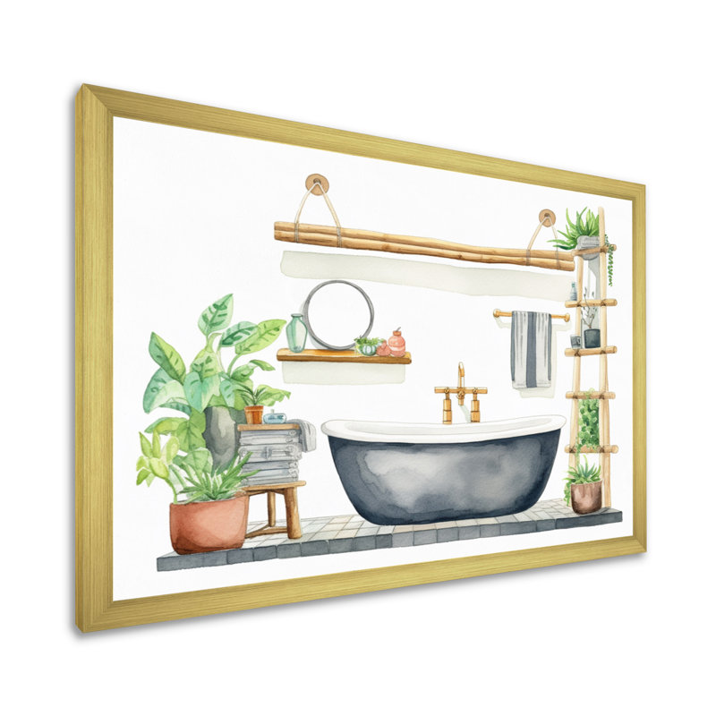 «Natural Bathroom Decor IV», reproduction sur toile, H 12 po x l 20 po x P 1 po, Cadre doré à une seule photo
