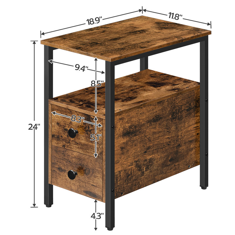 Ashippun 24'' Tall 2 - Drawer Side Table with Storage, Brown
