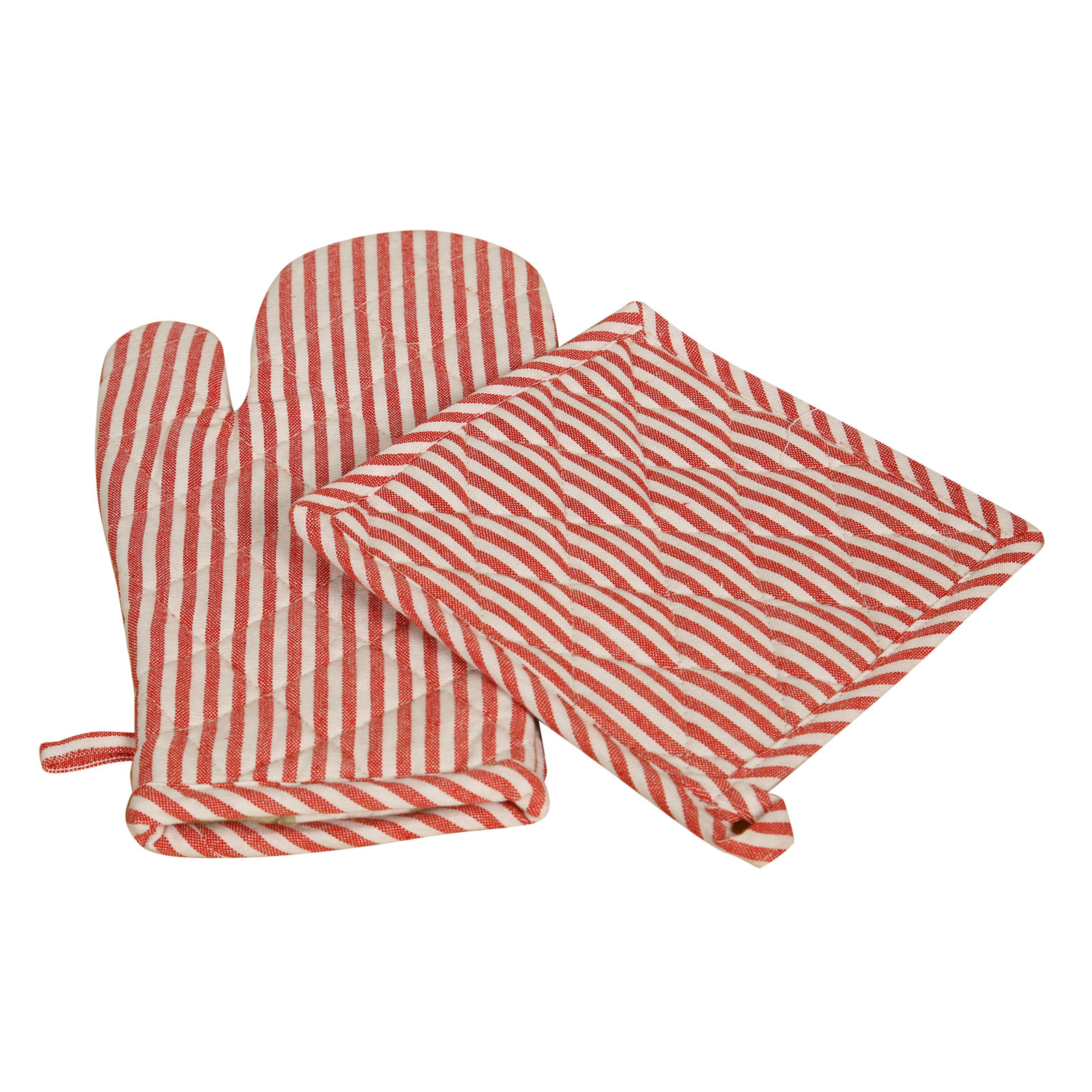 Potholder and Oven Mitt Set, Red/White