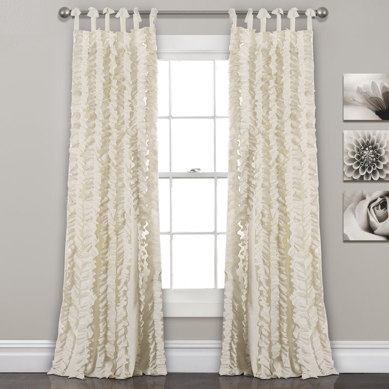 Sophia Ruffle Semi Sheer Curtain Pair, Ivory