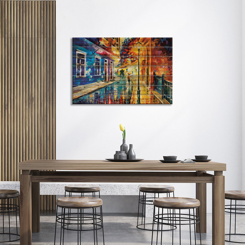«Quito Ecuador» par Leonid Afremov - peinture sur bois sans cadre, H 18 po x l 26 po x P 1,5 po