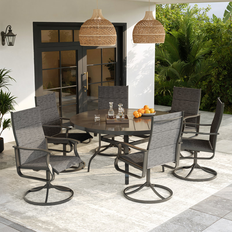 Ensemble de salle à manger 6 pièces pour grande terrasse - Mobilier de jardin extérieur avec 6 chaises pivotantes rembourrées