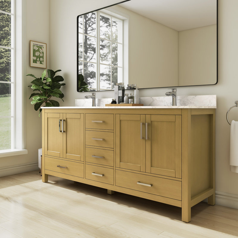 Meuble-lavabo double 72 po avec plateau en granite blanc Riverford, 71"
