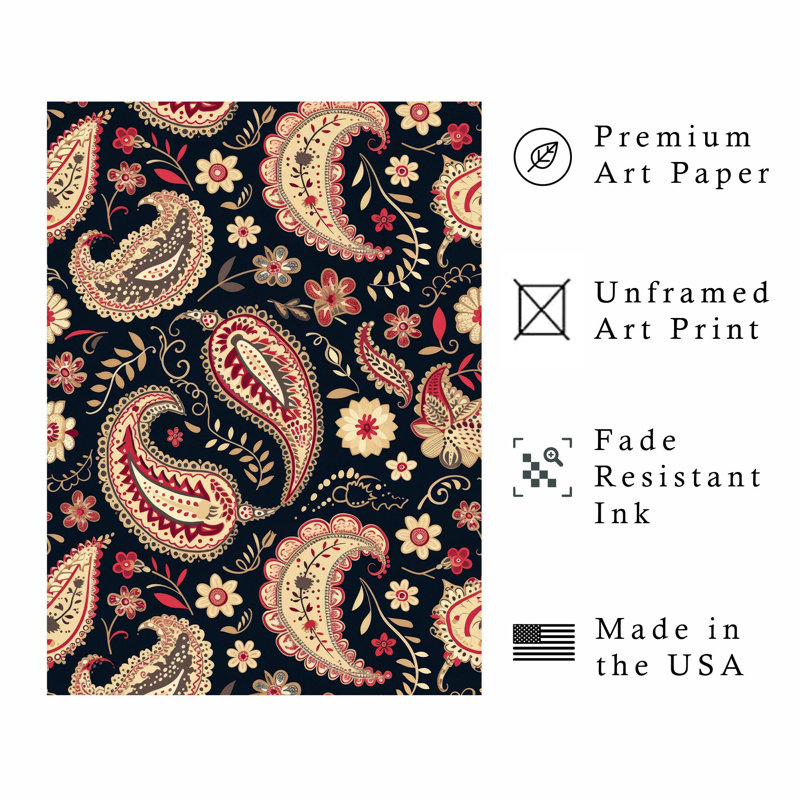 «Abstract Bohemian Paisleys», reproduction d'art non encadrée, H 16 po x l 12 po