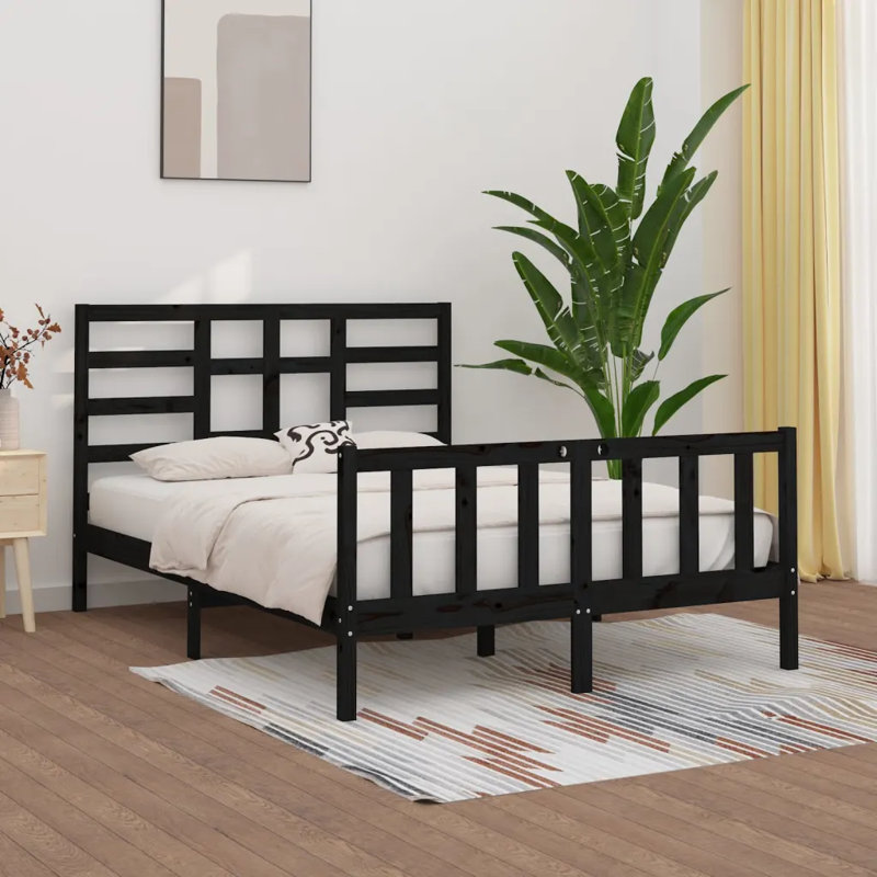 Bed Frame Solid Wood, black, Super King (6')