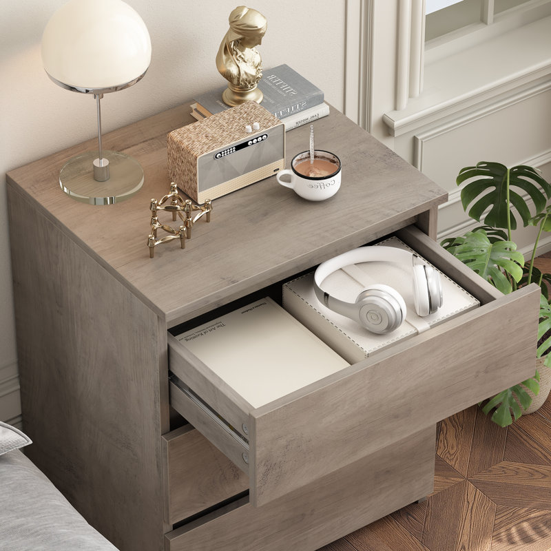 Bozidar 3 - Drawer Nightstand, Rustic Gray