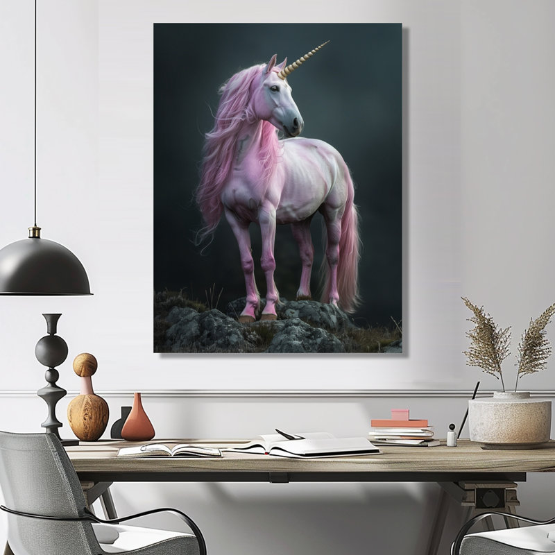 «Pink White Unicorns Dream Mythical Creature», reproduction d'art mural Mythical Creatures, Toile tendue