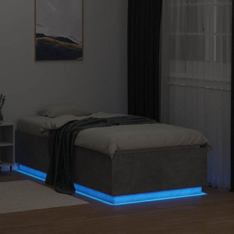 Vidaxl Bed Frame With LED Lights Concrete Grey Engineered Wood, Single (3')