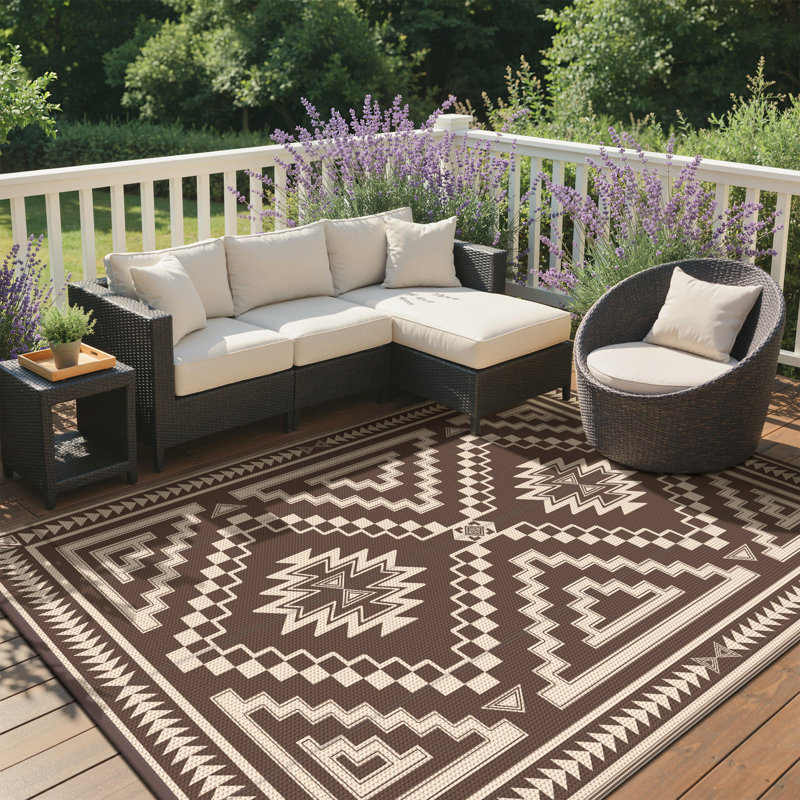 Shimeek Reversible Outdoor Mat, Waterproof Plastic Outdoor Mat,Rectangle 8' x 10',Coffee Beige, Rectangle 8' x 10'