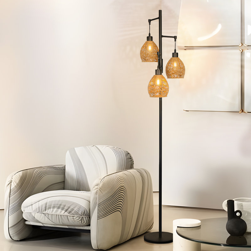 Lampe sur pied à branches 65 po avec 3 ampoules Asiel, Noir