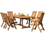 6 Seats 7 Pcs Grade-A Teak Wood Dining Set: 94" Mas Oval Trestle Leg Table And 6 Ashely Folding Reclining Arm Chairs #11AS2306