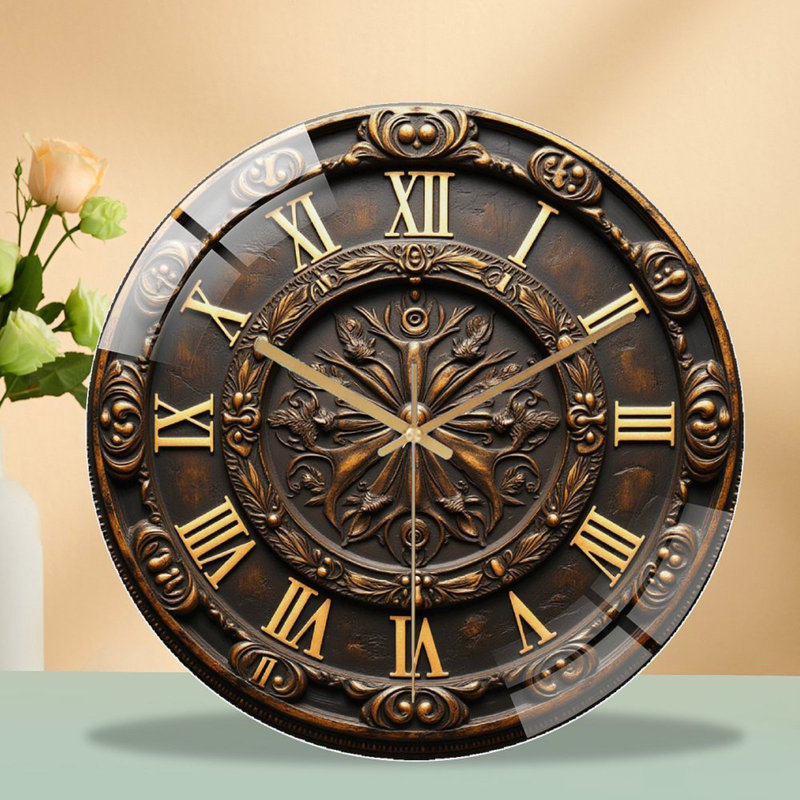 Horloge murale rétro vintage avec chiffres romains - horloge murale moderne en verre 12 po