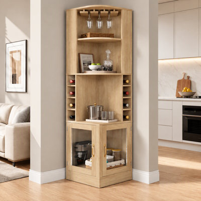 Corner Bar Cabinet with Wine Storage and 8 Side Wine Cubbies