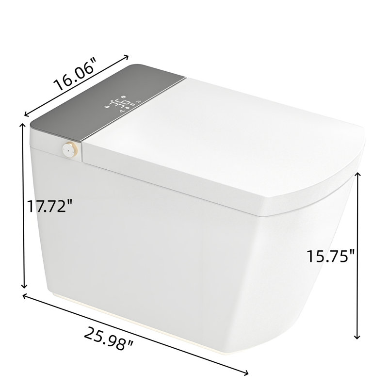 Modern Integrated Smart Toilet, Auto Open/Close Lid, Heated Seat, Triple Flush System, Foot Sensor & Remote Control, LED Display, Night Light