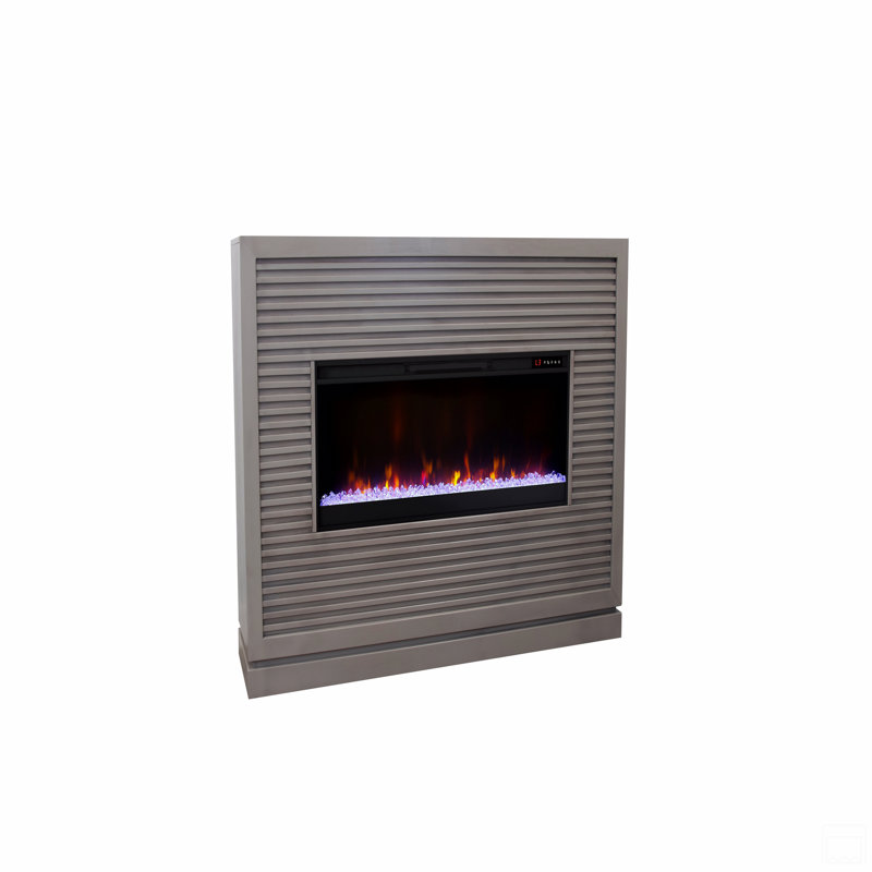 64 Inch Fireplace Mantel, Solid Wood, Gray