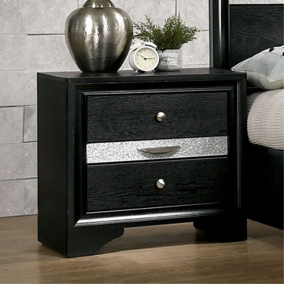 Table de chevet moderne noire avec 3 tiroirs et pour la chambre à coucher Grace 3, accessoire