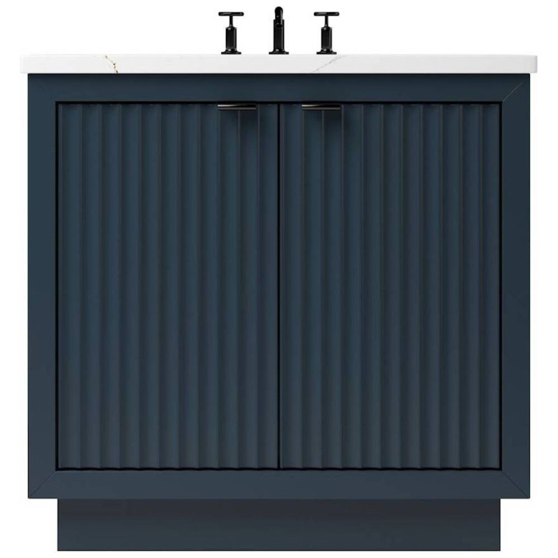 Meuble-lavabo simple Lecrieu, 30", Bleu La Haye, Noir mat