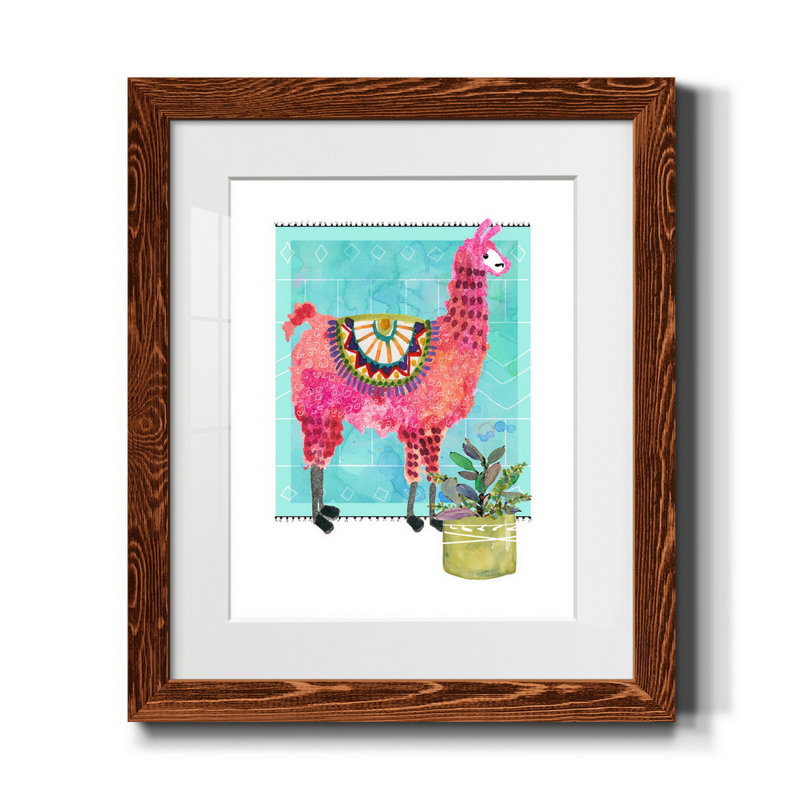 «Lovely Llama III», reproduction d'art sur papier encadré, H 20 po x l 17 po x P 1,5 po, Érable