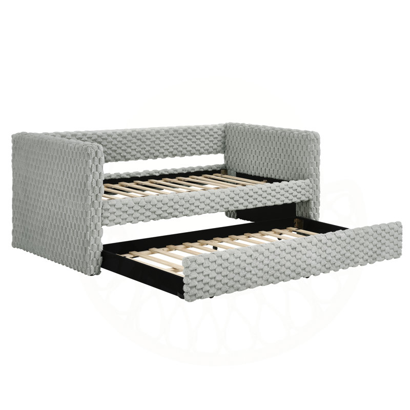 Lit de jour polyvalent en velours côtelé avec fonction coulissante pour optimiser l'espace, Gris foncé