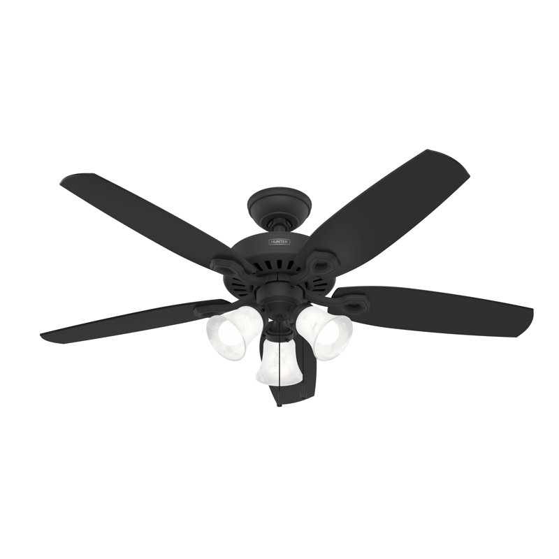 Builder Plus 52"  5 - Blade Standard Ceiling Fan with Pull Chain and Light Kit Included, Matte Black