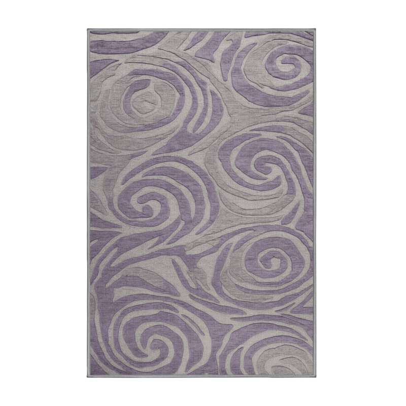 Machine Washable Abstract Gray Area Rug, Rectangle 7' x 10'