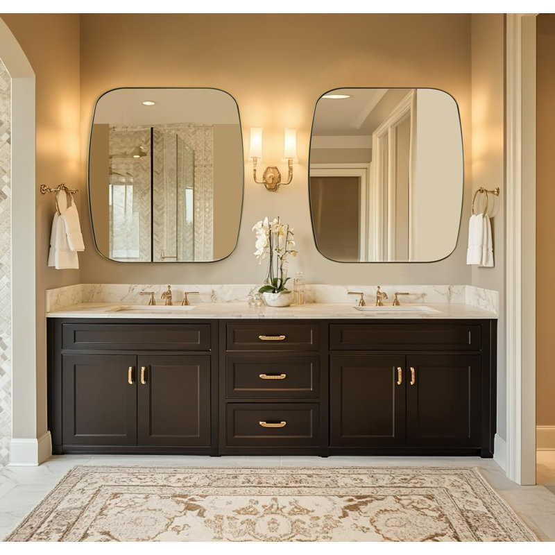 Miroir de salle de bain ovale moderne |  Cadre, Or brossé, 40 po x 36 po