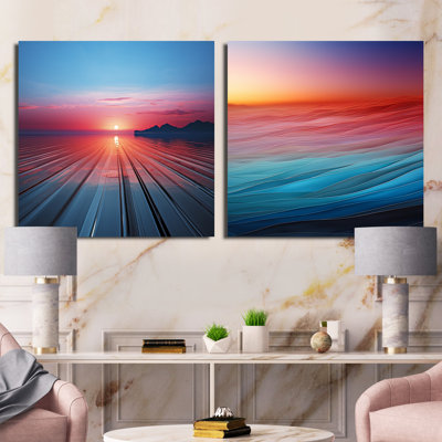 Sunset Beach Horizon Hue - ensemble de 2 collages nautiques et carrés de plage