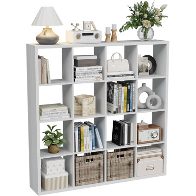 16 Cube Storage Organizer with Thick Four-Row Edges, Engineered Wood Modular Cube Unit, Horizontal & Vertical Convertible Bookshelf for Bedroom Playroom Living Room