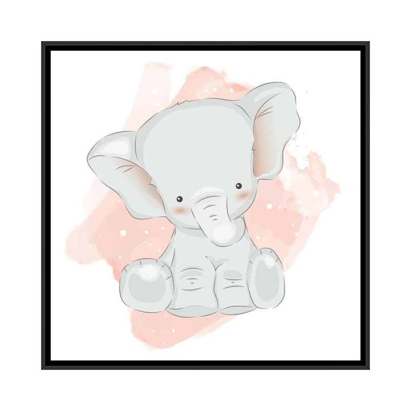 «Baby Elephant Cute» par - Toile tendue, Toile avec cadre noir, H 12 po x l 12 po x P 1,5 po