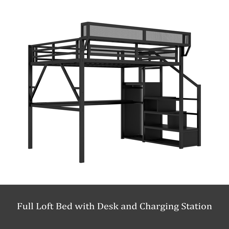 Loft Bed With Desk And Charging Station, Full