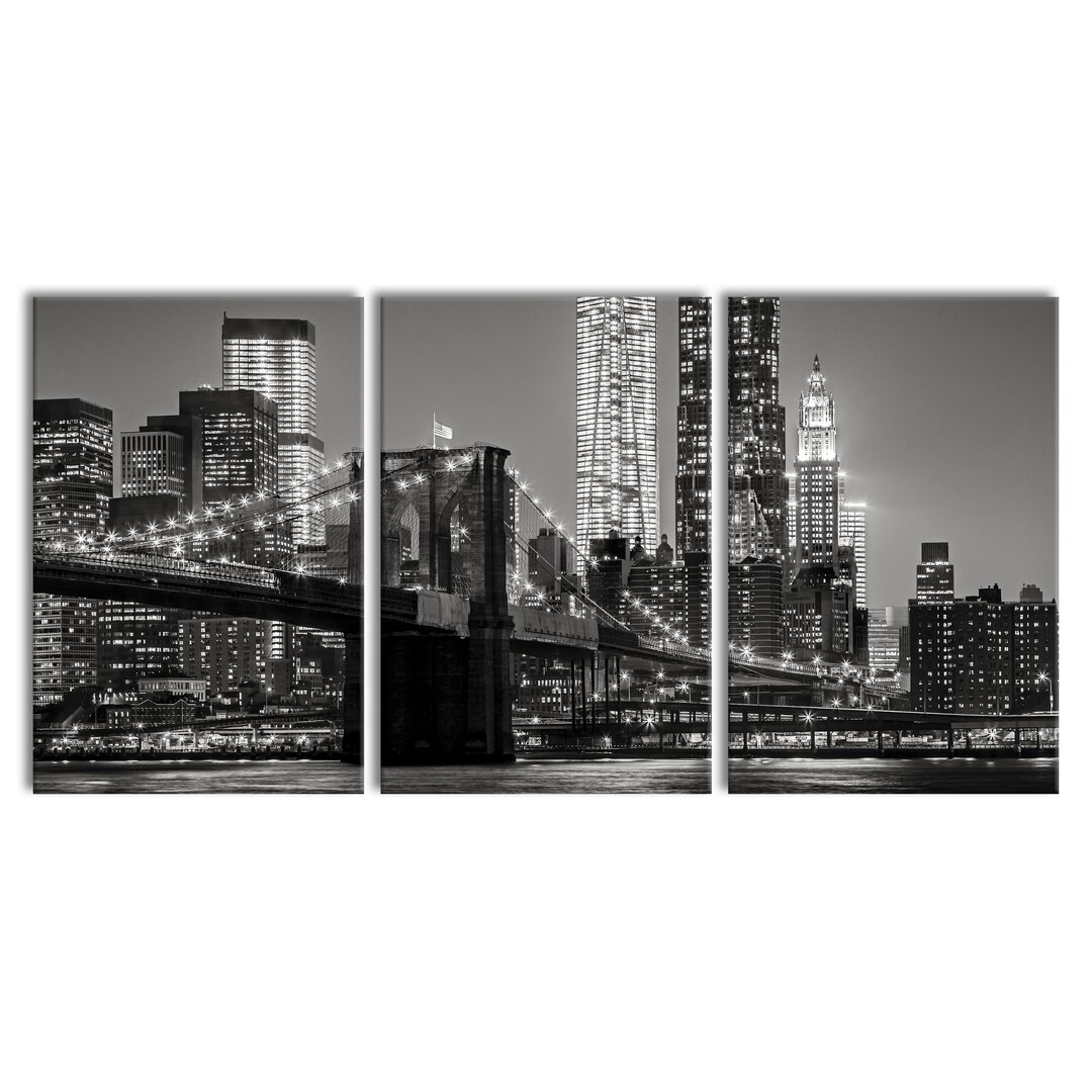 3-tlg. Leinwandbilder-Set New York City Night Skyline