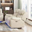 Beige luxueux ensemble de canapés 3 pièces Fauteuil inclinable électrique Causeuse à lumière DEL Ports de charge Porte-gobelets Chargeur sans fil Haut-parleurs-145232412