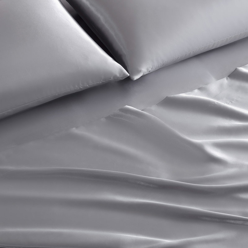 Jessica Simpson Silky Satin Sheet Sets, Twin Extra Long Sheet Set with 1 Pillowcases, Harbor Mist Gray