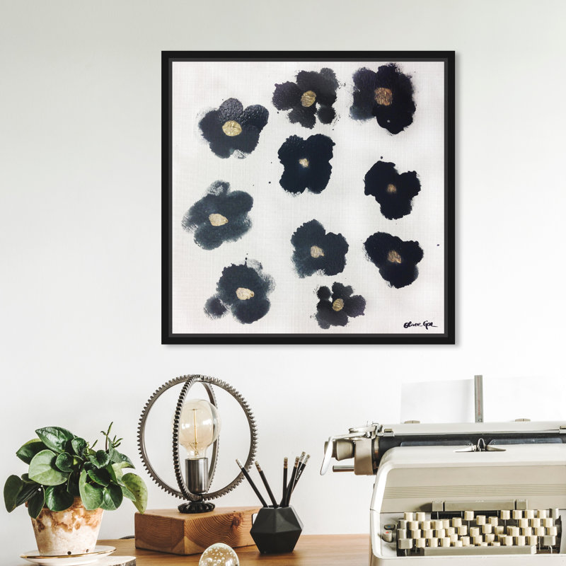 Coco's Gold Camellias - Graphic Art, 12" H x 12" W, Black Framed, No Mat