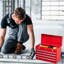 4 boîtes à outils portatives en métal - Construction, verrouillable, pour le garage et l'entrepôt, fabrication en acier de qualité, revêtement thermolaqué rouge, réparation extérieure