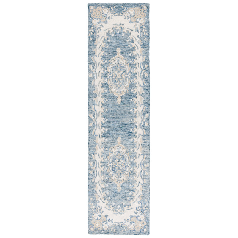 Ebony Hand Tufted Wool Pile Floral Rug, Runner 2'3" x 9'