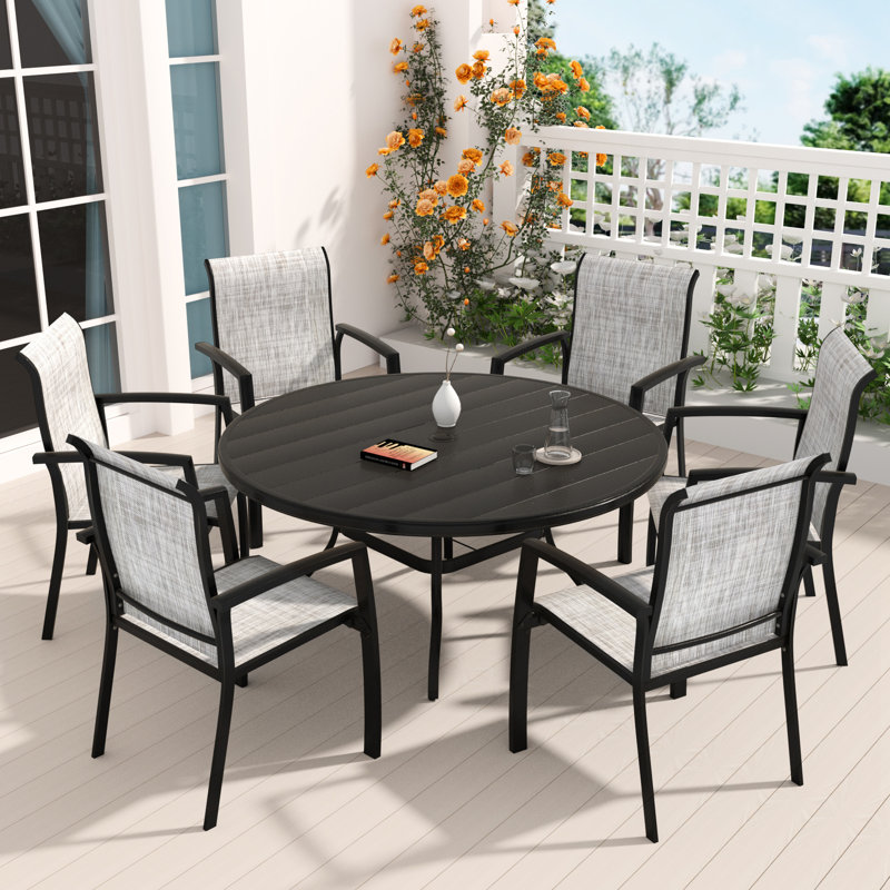 7 Pieces Patio Dining Set, Black/Gray