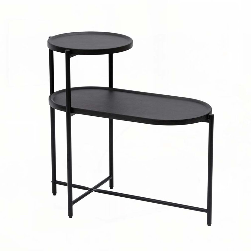Tables de bout ovales à 2 niveaux avec plateau de rangement, H 27,75 po x l 27,55 po x P 13,66 po, Noir 1