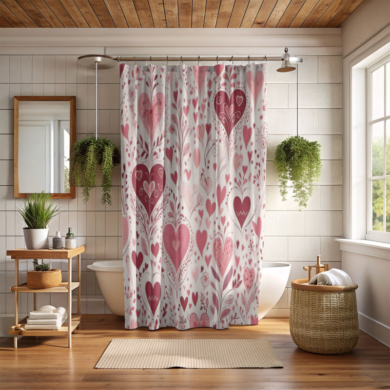 Rideau de douche standard 1 pièce Rosy Valentine's Heart, H 74 po x l 71 po