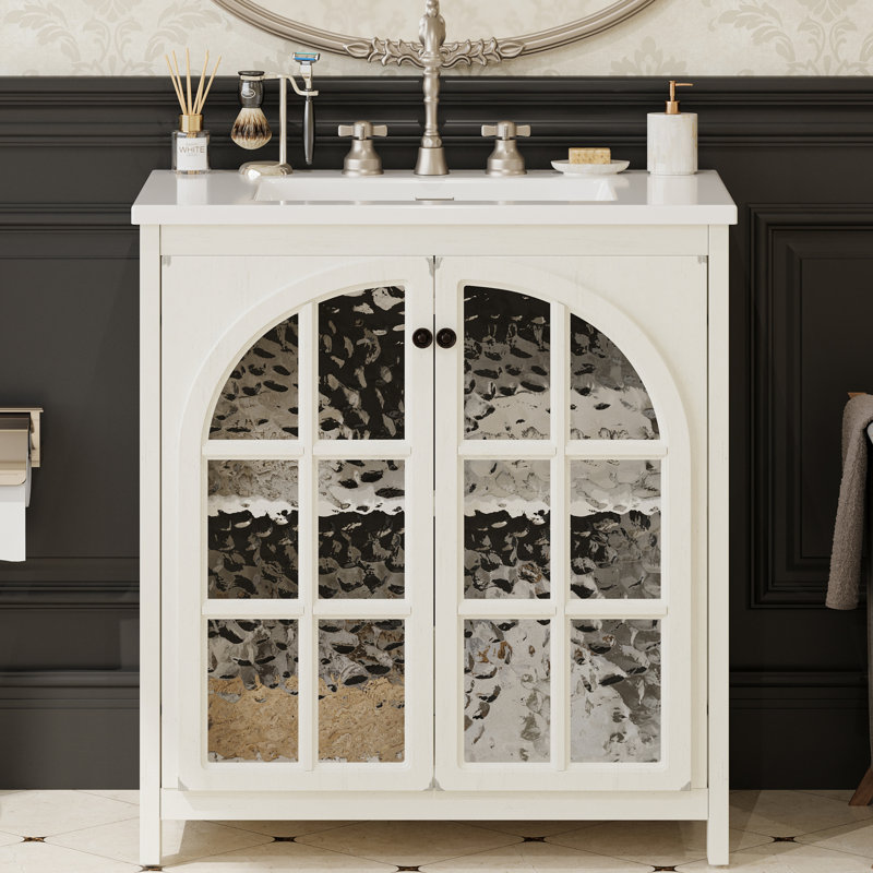 Wexford 31" Single Bathroom Vanity With Arched Glass Doors, Antique White