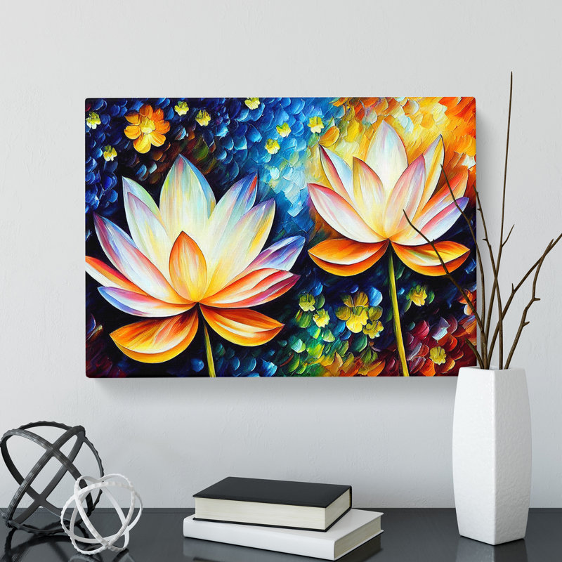 Painted Lotus Flowers Abstract - Wrapped Canvas, 50cm H x 76cm W x 3cm D