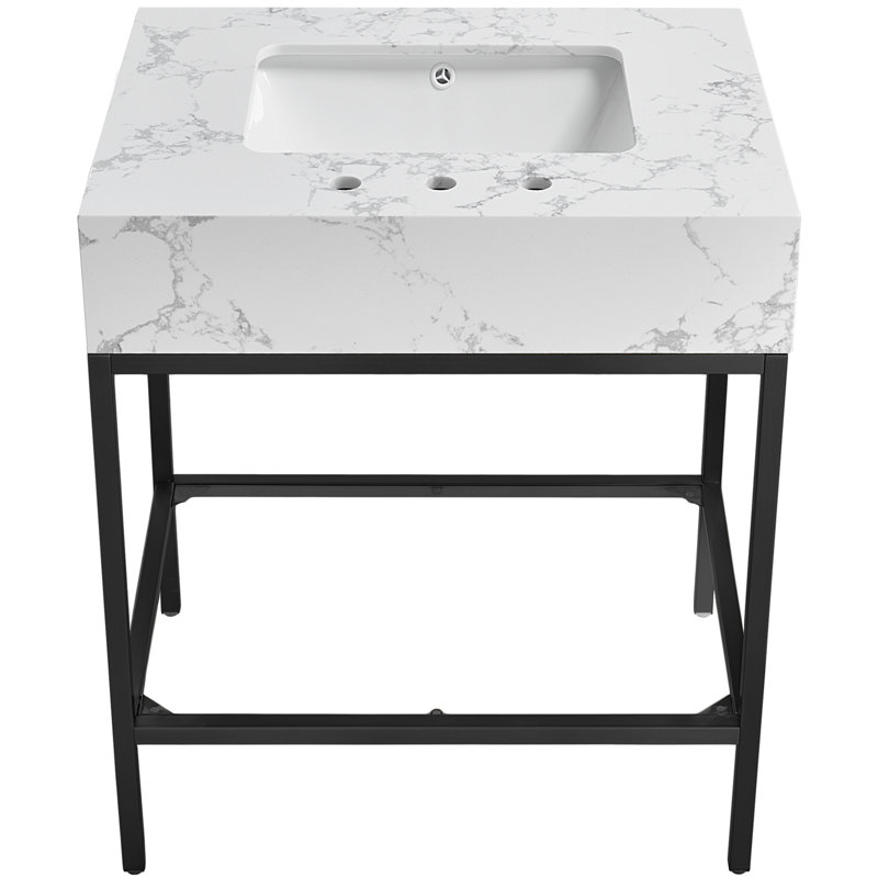 Marmo 30" Single Bathroom Vanity, White, Matte Black