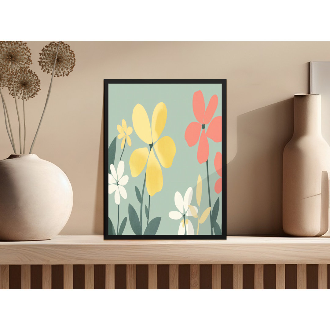 Flowers Painting Art On Background Pastel Colors Framed Poster