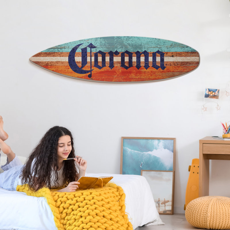 Corona Color Wood Tones Surfboard Wall Plaque Sign