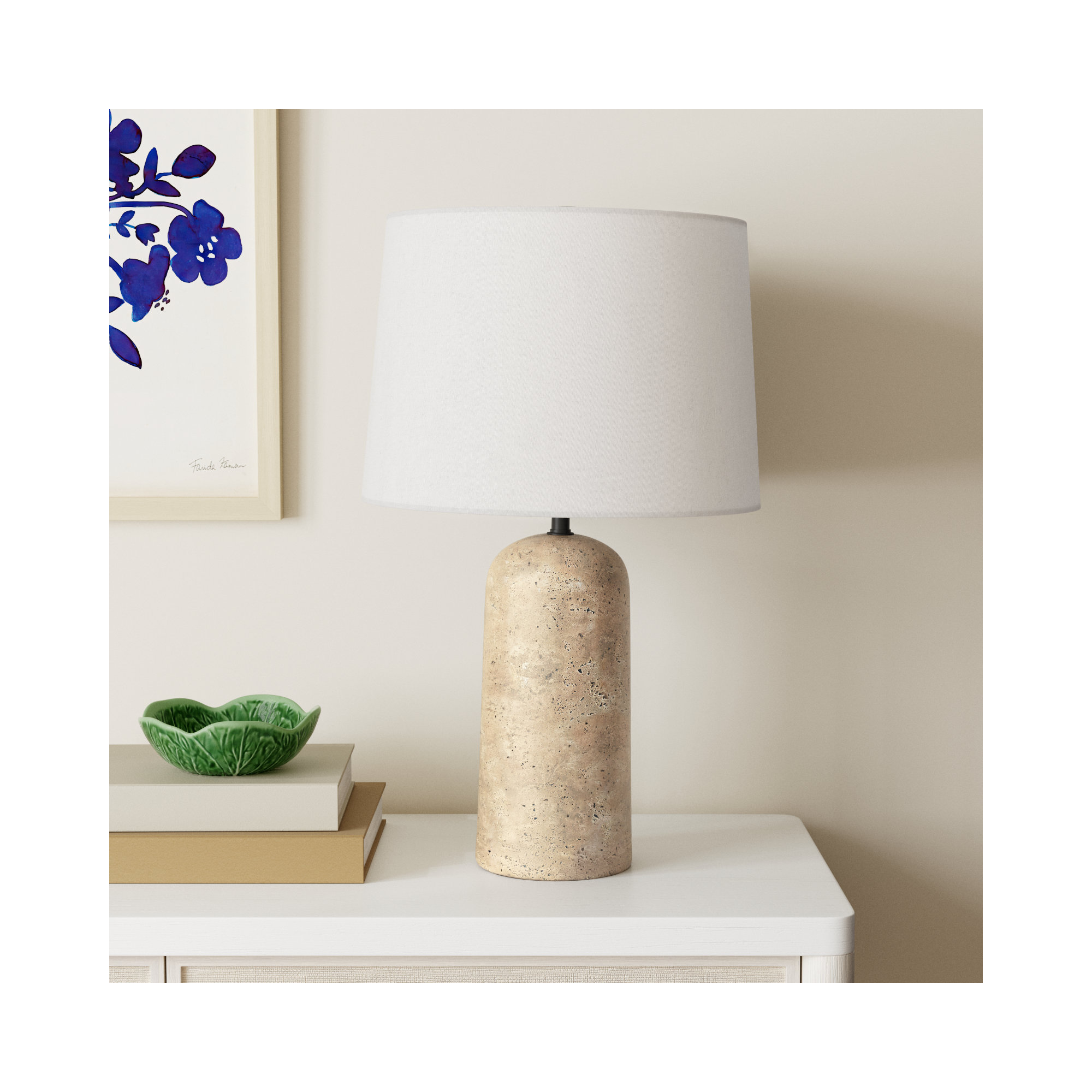 Holderness Travertine Table Lamp, 25" H x 15" W x 15" D