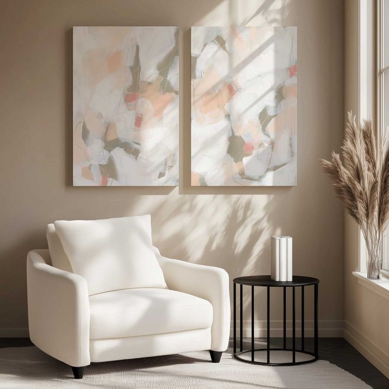 Hushed Pink Abstract Set of 2, 31" H x 48" W, Wrapped Canvas