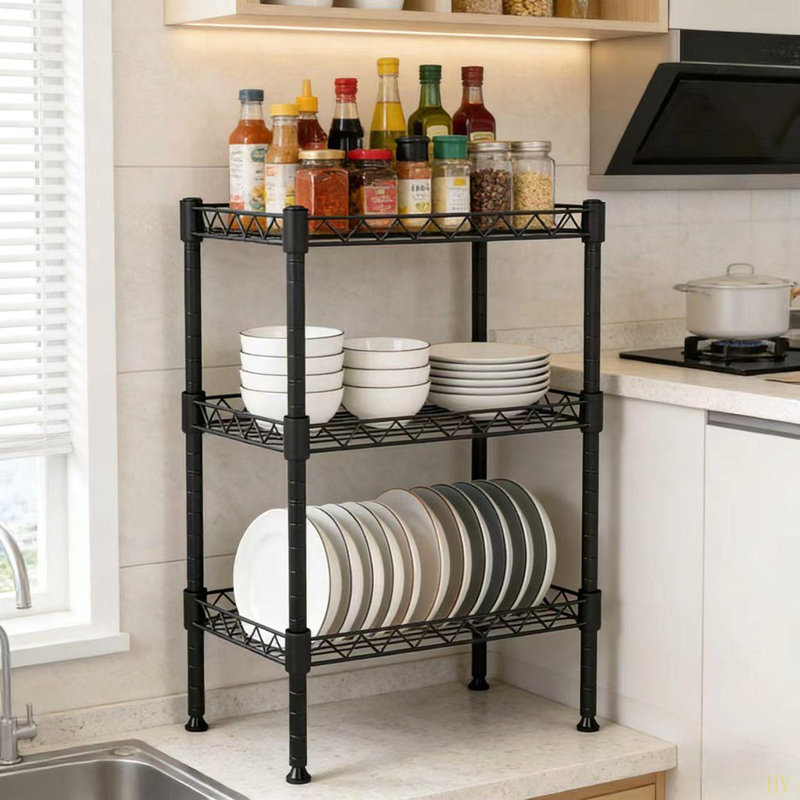 Étagère de rangement polyvalente en métal Petite étagère de rangement à 3 niveaux Étagère en fil métallique Étagères de rangement réglables pour la salle de bain Salle de lavage