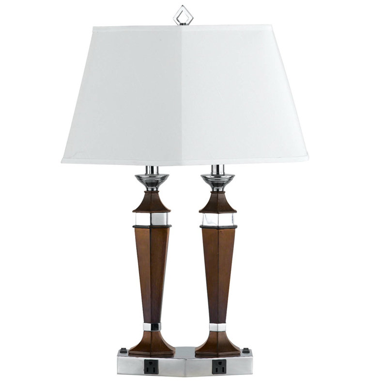 Lampe de bureau moderne en métal, fini espresso et acier brossé, 68,5 cm (27 po) de hauteur